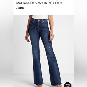 EXPRESS MID RISE DARK WASH 70s FLARE JEANS